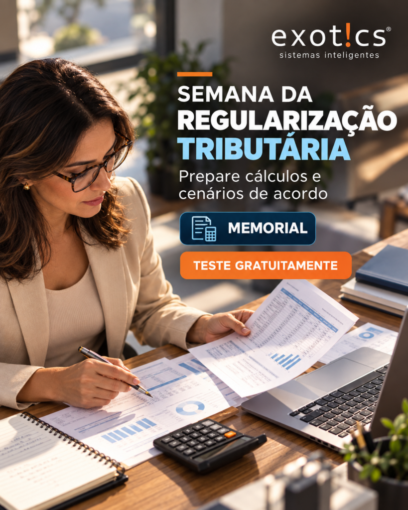 Profissional analisa cálculos e cenários de acordo para a Semana da Regularização Tributária