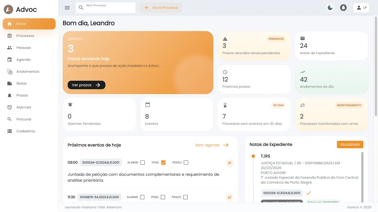 Dashboard do Advoc