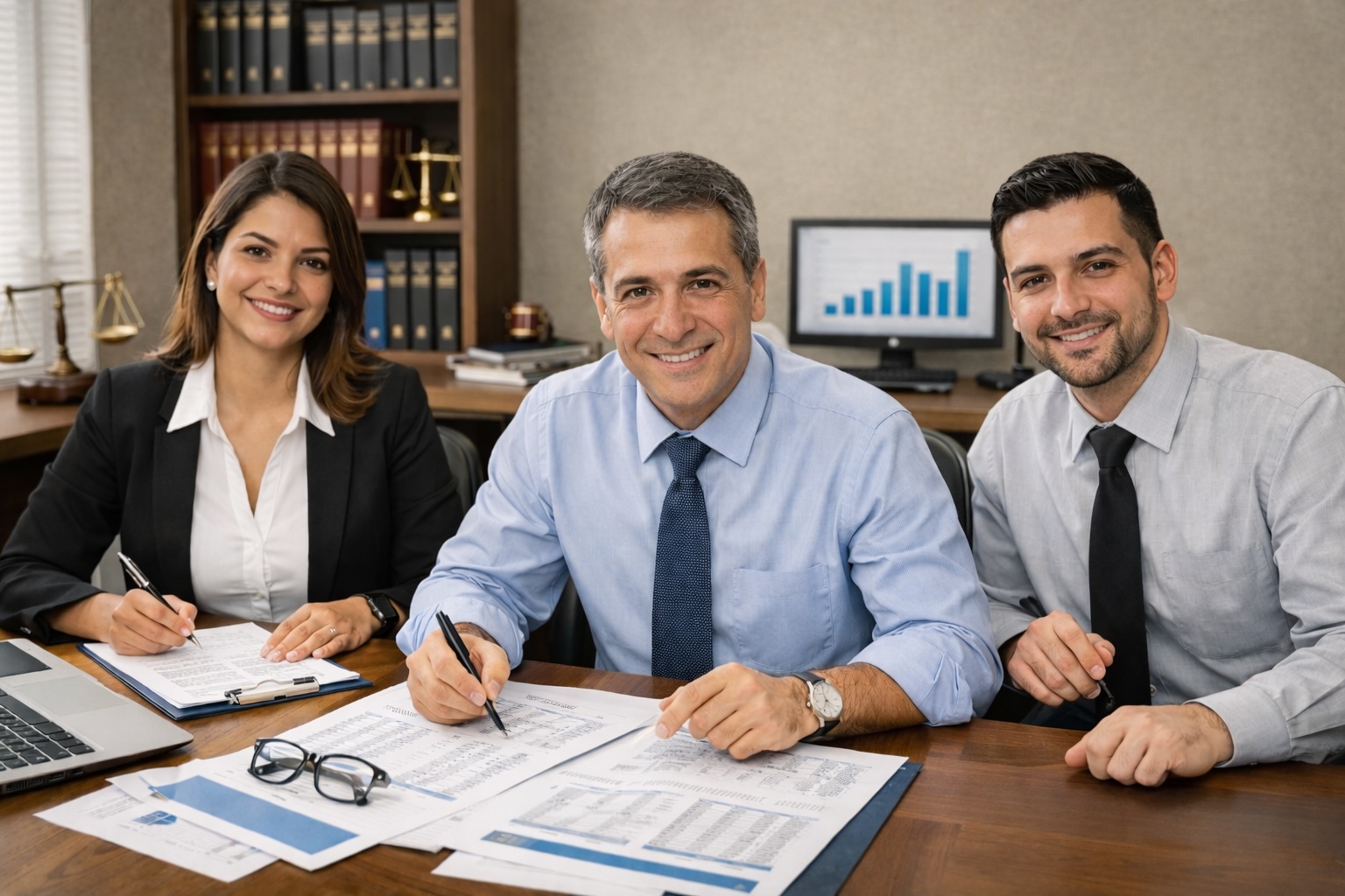 Peritos e advogados usando o Memorial